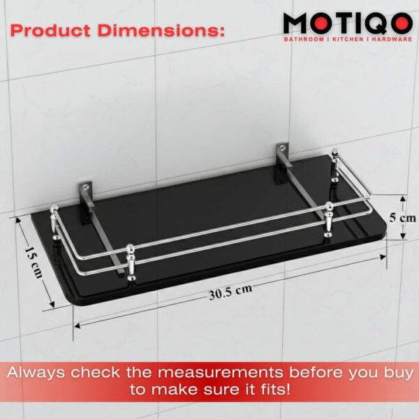 Wall Mount Black Glass Shelf for Bathroom Rack, Glass Shelf for Kitchen, Bathroom Shelf for Wall,Bathroom Racks and Shelves, Bathroom Accessories and Organiser [12X6 INCH] Set-1