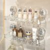 Wall Mounted Bathroom Storage Rack with Suction Cups – Double Shelf with Hooks – Transparent & Patterned Front Design (2)
