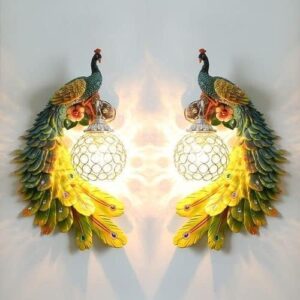 Wall Mounted LED Night Lamp | Wall Mounted Home Decor Item with Light | Resin Wall Decor Items for Living Room & Bedroom | Handicraft Wall Decor Item with Lamp for Decoration (Peacock)