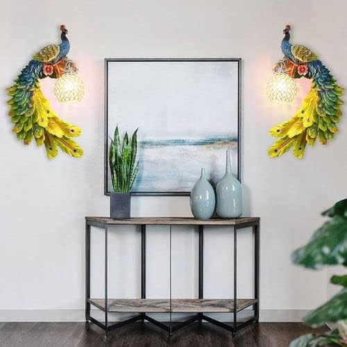 Wall Mounted LED Night Lamp | Wall Mounted Home Decor Item with Light | Resin Wall Decor Items for Living Room & Bedroom | Handicraft Wall Decor Item with Lamp for Decoration (Peacock)