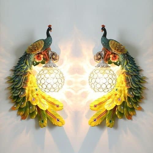 Wall Mounted LED Night Lamp | Wall Mounted Home Decor Item with Light | Resin Wall Decor Items for Living Room & Bedroom | Handicraft Wall Decor Item with Lamp for Decoration (Peacock)