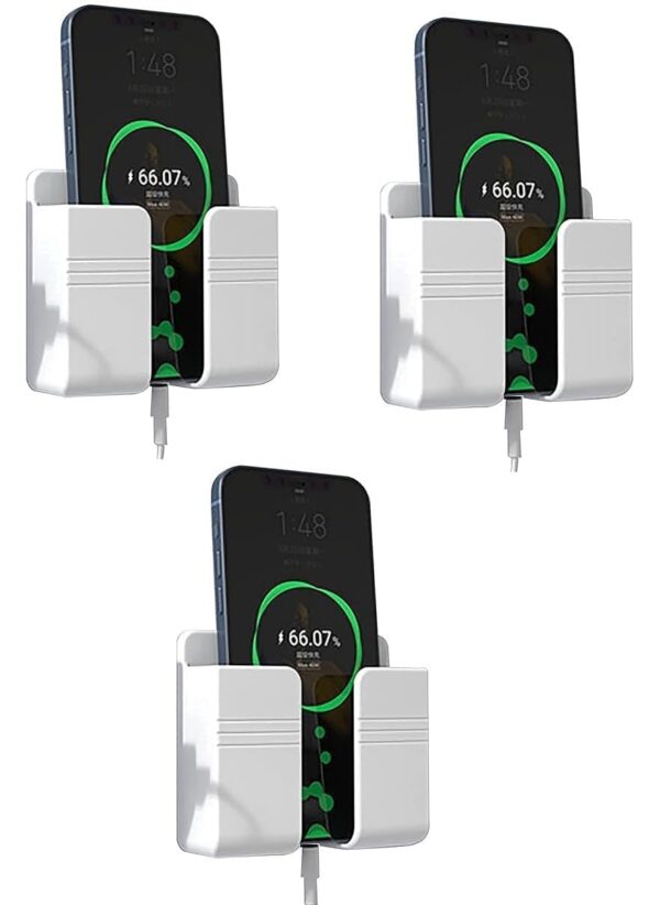 Wall Mounted Mobile Holder Storage Case for Remote with Charging Wall Mounted Mobile Holder Storage Case for Remote with Charging Port & Adjustable Viewing Angle Mobile Stand/Multi Purpose Stand - White (Pack of 3)