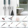Wall Mounted Mop & Broom Holder with Hooks | Stainless Steel Organizer Rack for Cleaning Tools, Mops, Brooms, Brushes & Accessories | Space Saving Storage for Bathroom, Kitchen [2 piece]