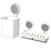 Wall Mounted Self Adhesive Toothbrush Holder with Plastic Soap Holder- Wall Mounted Self Adhesive Toothbrush Holder with Plastic Soap Holder- Brush Holder- Soap Dish for Bathroom- Soap Stand (Toothbrush Holder+Twin Soap Dish)