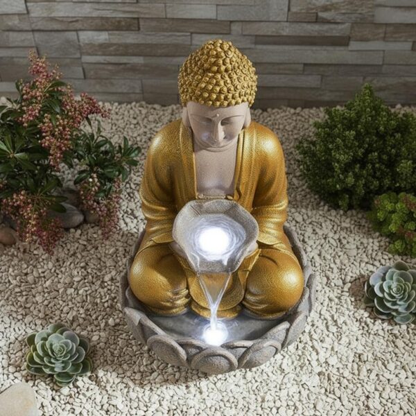 Water Fountain with LED Light, 2 Feet, Indoor Tabletop Waterfall for Home Office Garden (Jarkan)