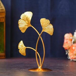 Webelkart Premium Iron Gold Plated 3 Leaf Shape Decoration Table Stand for Home and Living Room Decor - (7.8 inches, Gold)- Decorative Items for Home Decor, Showpiece for Home Decor