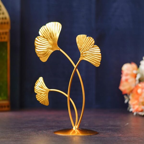 Webelkart Premium Iron Gold Plated 3 Leaf Shape Decoration Table Stand for Home and Living Room Decor - (7.8 inches, Gold)- Decorative Items for Home Decor, Showpiece for Home Decor