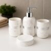 Whizzo-Luxury-Ceramic-Bathroom-Accessories-Set-–-4-Pcs-White-Marble-Finish-with-Silver-Lining-Soap-Dispenser-Toothbrush-Holder-Tumbler-Soap-Dish-Bathroom-Decor-BS-836-White-Silver.jpg Whizzo Luxury Ceramic Bathroom Accessories Set – 4 Pcs | White Marble Finish with Silver Lining | Soap Dispenser, Toothbrush Holder, Tumbler & Soap Dish | Bathroom Decor (BS-836, White & Silver)