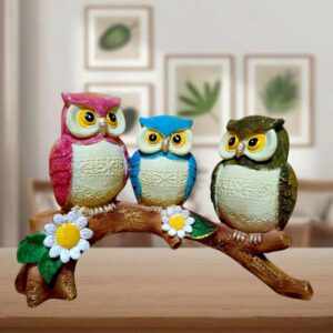 WinsomeCollection® Owl Family Statue Decorative Showpiece Couple Statue Fengshui Lucky Gift Item for Home Office Room DecorMulticolor Polyresin Pack of 1 (Green)