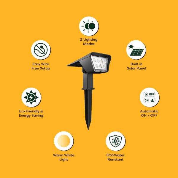 Wipro Garnet Solar Spike Light SG02 | 2 in 1 Modes | Warm White Light | Auto ON(Night) & Off(Day) | Adjustable | IP65 | Outdoor Light for Home, Garden, Walkway, Landscape | Easy Installation | Pk 1