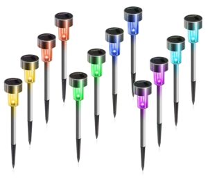 XSOURCE Solar Outdoor Lights, Solar Lights Outdoor Waterproof, Stainless Steel LED Pathway Lights Outdoor Solar Lights Solar Garden Lights for Patio, Lawn, Yard and Landscape (Multicolor, Pack of 10)