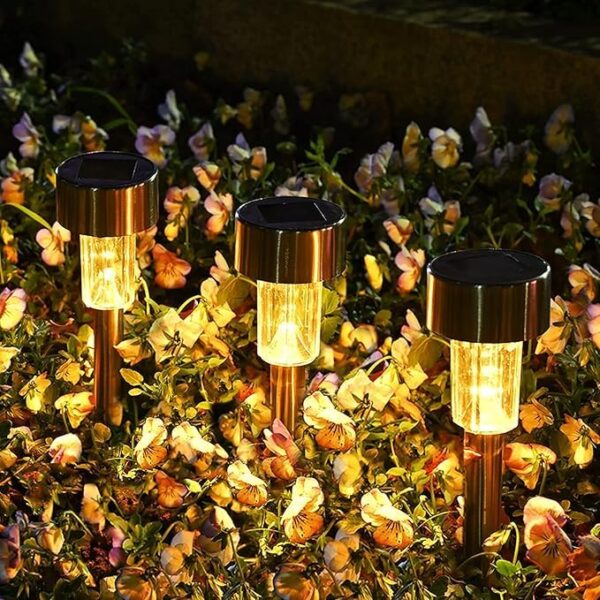 XSOURCE Solar Outdoor Lights Solar Lights Solar Garden Lights for Patio, Lawn, Yard and Landscape Stainless Steel LED Pathway Lights Outdoor Solar Lights Outdoor Waterproof (Warm White, 5)