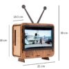XSOURCE Wooden Retro Style TV Shape Mobile Magnifying Glass Stand Mobile Magnifier Screen Universal Mobile Holder Stand for Office Desk TV Shaped Wood Cell Phone Stand