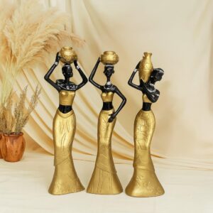 Xtore Beautiful New Golden & Black African Women for Home Decor (Pack of 3, Golden & Black)