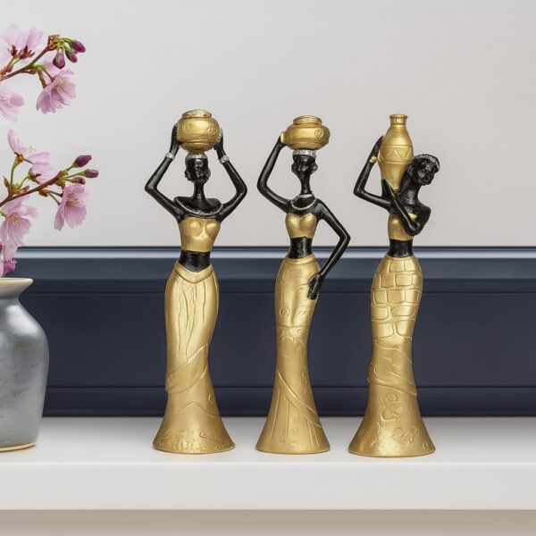 Xtore Beautiful New Golden & Black African Women for Home Decor (Pack of 3, Golden & Black)