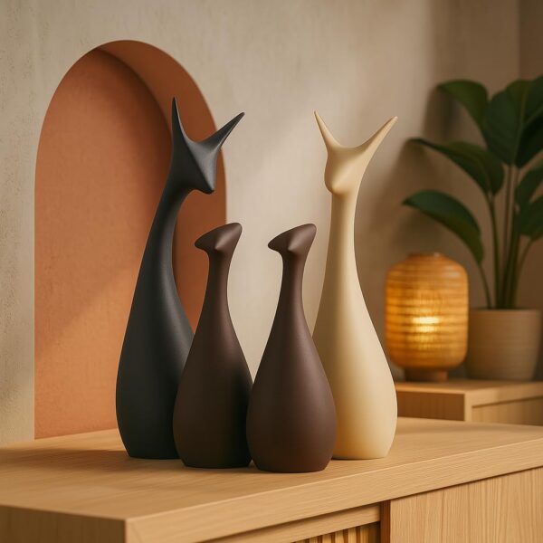 Xtore Home Decor Lucky Deer Family Matte Finish Ceramic Figures - (Set of 4, Matte Brown)