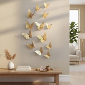 Xtore® 12pcs 3D Home Decor Butterfly with Sticking Pad (Shimmer Golden, Set of 12)