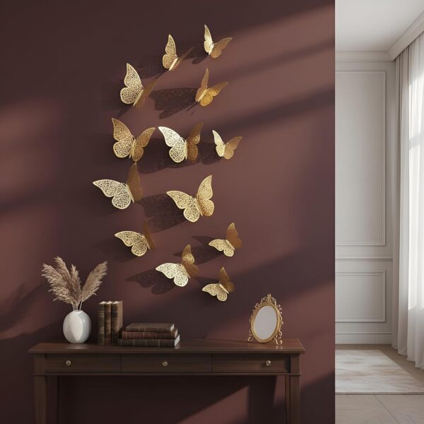 Xtore® 12pcs 3D Home Decor Butterfly with Sticking Pad (Shimmer Golden, Set of 12)