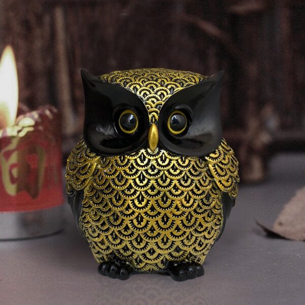 Xtore® Modern Classy Lucky Owl Resin Art Figure Showpiece (Pack of 1, Black and Golden)