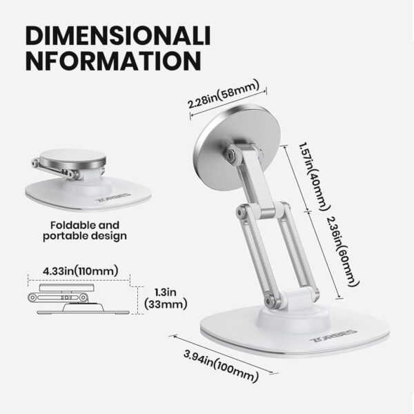 ZORBES® 360° Rotating Magnetic Phone Stand for Desk, Adjustable Foldable & Portable Aluminum Stand with Angle Adjustment Cell Phone Holder, Compatible with MagSafe iPhone 17/16/15/14/13/12 Air Pro Max