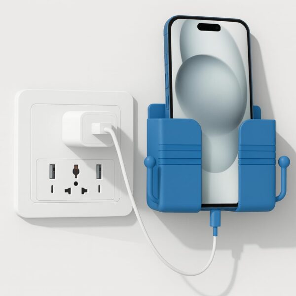 Zen ABS Mobile Phone Holder & Charging Stand | Multifunctional Storage & Holder | Charging Port & 2 Hooks for Keychains & Accessories | Bedroom,Bathroom,Kitchen,Office Accessories | (Bliue)