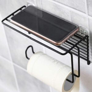 Zollyss 1 Pc Adhesive Toilet Paper Holder with Shelf Tissue Paper Roll Towel Holder Storage Rack - (Standard Size, Black)