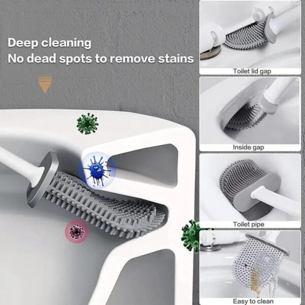 Zuku Toilet Cleaning Brush Bathroom Cleaning Accessories Toilet Brush with Holder Stand Silicon Toilet Brush Cleaner Commode Cleaning Brush Wall Mounted Bathroom Cleaning Accessories(White,Pack of 2)
