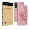amazon basics Samsung Galaxy M16 5G Flip Cover | Card Pockets Wallet & Stand | Flip Cover for Samsung Galaxy M16 5G (Pink Flower)