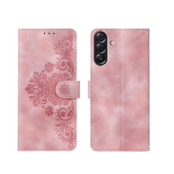 amazon basics Samsung Galaxy M16 5G Flip Cover | Card Pockets Wallet & Stand | Flip Cover for Samsung Galaxy M16 5G (Pink Flower)