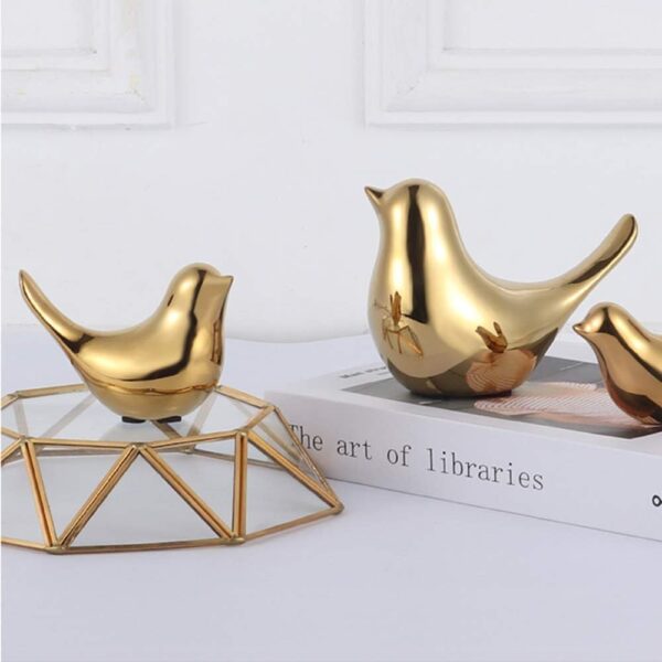 aporis Ceramic Golden Blessing Birds Figurine for Home Decor | Living Room, Bedroom, Office Desk, Cabinets - (Pack of 2, Golden)
