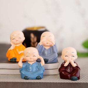eCraftIndia Resin Set of 4 Little Monk Buddha Statue Think eCraftIndia Resin Set of 4 Little Monk Buddha Statue Think No Evil Speak No Evil Hear No Evil See No Evil Showpiece for Home Decor Living Room Office| Diwali Housewarming Buddha Purnima Birthday Gifts