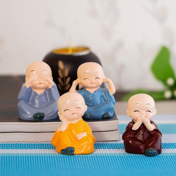 eCraftIndia Resin Set of 4 Little Monk Buddha Statue Think No Evil Speak No Evil Hear No Evil See No Evil Showpiece for Home Decor Living Room Office| Diwali Housewarming Buddha Purnima Birthday Gifts