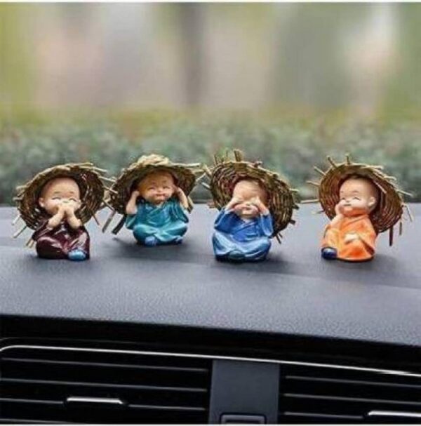 eCraftIndia Set of 4 Resin Buddha Monk Statue with Hat| Think No Evil Speak No Evil Hear No Evil See No Evil| Buddha Statues for Home Decor Living Room Office Car Dashboard Showpiece Gift for Birthday