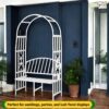 ecofynd 6.6 Feet High x 3 Feet Wide Garden Arch with 2-Seater Bench, Metal Arbor Trellis for Climbing Plant with Outdoor Garden Chair, Backdrop Stand for Wedding Lawn Backyard Party Decor (GC001-WHT)