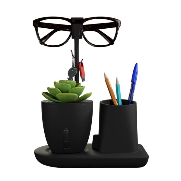 eo Pen Stand for Study Table with Self-Watering Plant Pot, eo Pen Stand for Study Table with Self-Watering Plant Pot, Glasses & Smartphone Holder – Desk Organizer & Pencil Holder for Office, Home, Kids, Students, Study Room (Desk Station Black)