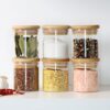 glass jars with wooden lid glass jar set food storage containers Borosilicate glass jar Set/Suit for Sugar, Tea, and Other Dry food storage (220ML JARS, 6 PCS, Transparent)