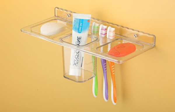 iSTAR 4 in 1 Multipurpose White Plastic Unbreakable Soap Dish Tooth Brush Holder Home Acrylic Bathroom Faucets Accessories 4 in 1 Corner Plastic Wall Shelf (1)