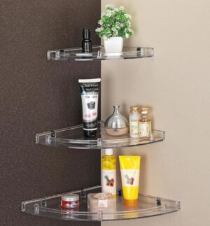 iSTAR Multipurpose Unbreakable Acrylic Bathroom Shelves Bathroom Accessories Corner Wall Shelf (Size 8 inch, 10 Inch, 12 Inch) (3 Piece Set) (Transparent)