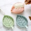 iSTAR Plastic 3Pcs Beautiful Leaf Shape Double Layer Soap Dish Case Holder Bathroom Accessories (Soap Dish - Set of 3) (Pink, Blue, Green)