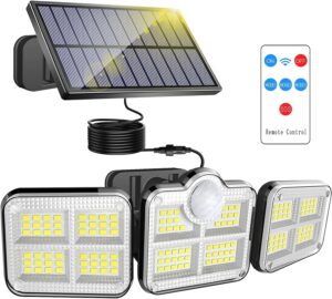 kh Plastic Solar Light Outdoors,3 Heads Solar Motion Sensor Lights kh Plastic Solar Light Outdoors,3 Heads Solar Motion Sensor Lights with Remote Control,122 LED Solar Security Lights,IP65 Waterproof,270 Wide Angle,Security LED Flood Light with 3 Modes,13 ft Cable