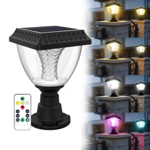 kh Solar Gate Light with Remote Control | Warm White, Cool White & RGB Modes | 10W LED Post Lamp | IP65 | Automatic Dusk to Dawn | Solar Pillar Light for Gate, Garden, Wall & Boundary
