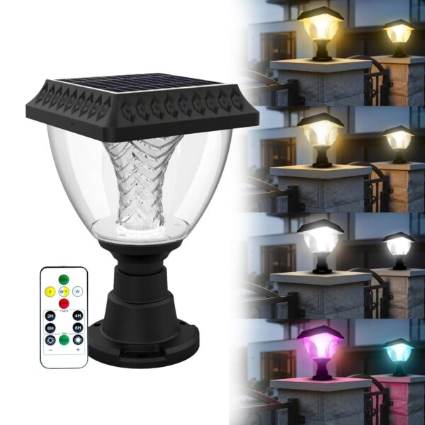 kh Solar Gate Light with Remote Control | Warm White, kh Solar Gate Light with Remote Control | Warm White, Cool White & RGB Modes | 10W LED Post Lamp | IP65 | Automatic Dusk to Dawn | Solar Pillar Light for Gate, Garden, Wall & Boundary
