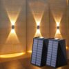 kh Solar Outdoor Lights Up and Down 2 LED Outdoor Lamp Solar Path Wall Lights, IP65 Waterproof Patio Wall Light, Exterior Lights for House Garage Garden (Warm White) (Pack of 1)
