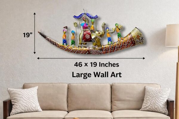 pranjals house Metal Wall Hanging Decor with LED | Rajasthani Royal Baarat Wall Art for Living Room, Bedroom & Office | Large Metal Wall Sculpture 46x19 Inch