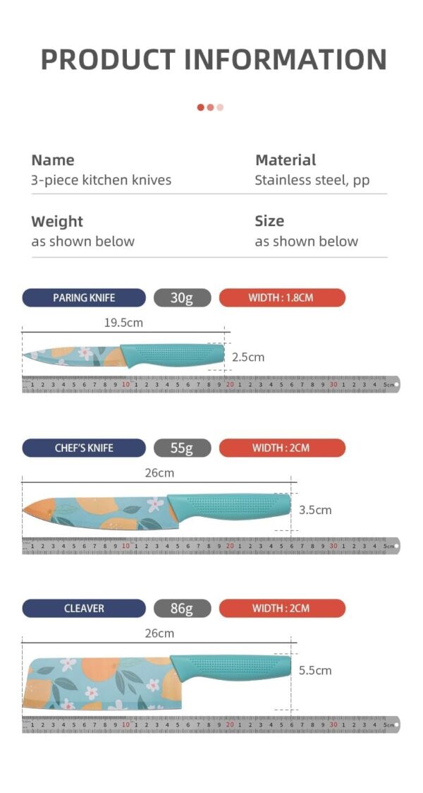 upsimples Set of 3 Stainless Steel Kitchen Knife Set | High-Carbon Stainless Steel Kitchen Knife |Vegetable Knife| Chef Knife| Sharp Edge Cutting Chef Knifes for Chopping Vegetables, Fruits (Blue)