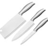 yomith Stainless Steel Home Kitchen Chef Knife, Santoku Knife, Cleaver knive Comfortable Handle Sharp Knife for Cutting, Chopping, Slicing, Fruits Vegetables and Meat (3 PCS Set C-A/C-B/C-C)