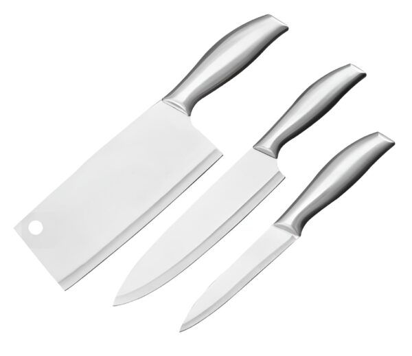 yomith Stainless Steel Home Kitchen Chef Knife, Santoku Knife, Cleaver knive Comfortable Handle Sharp Knife for Cutting, Chopping, Slicing, Fruits Vegetables and Meat (3 PCS Set C-A/C-B/C-C)