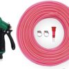 0.5 Inch PVC Pink Zebraline Water Pipe| Lightweight, Durable & Flexible| Hose with 7 Mode Sprey Gun Accessories Connector & Clamps| Watering Garden, Cleaning, Outdoor-Indoor Use (10 Meter)