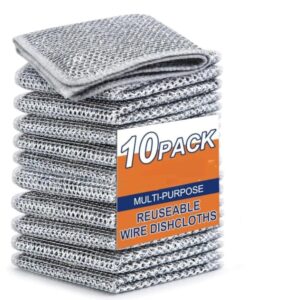 10 Pack Non-Scratch Dish Wash Cloth, Steel Wire Dish Cloth, Wire Dishwashing Rags Stainless Steel Scrubber Non-Scratch Wire Dishcloth for Washing Dishes Sinks Counters ADC-1010