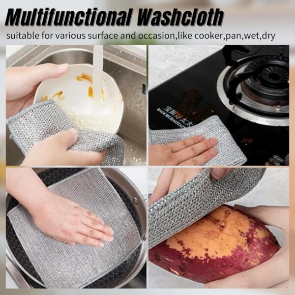 10 Pack Non-Scratch Dish Wash Cloth, Steel Wire Dish Cloth, Wire Dishwashing Rags Stainless Steel Scrubber Non-Scratch Wire Dishcloth for Washing Dishes Sinks Counters ADC-1010